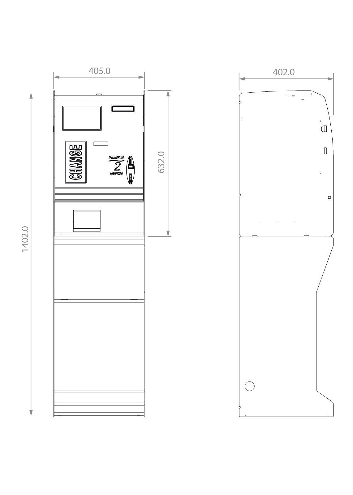 Ανταλλακτήριο κερμάτων Hira 2 Midi διαστάσεις